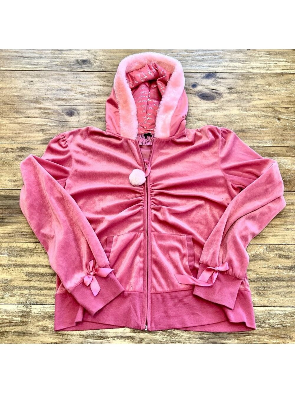 Women’s Victoria’s Secret Hot Pink Santa Baby Vintage Velour Hoodie Size Large